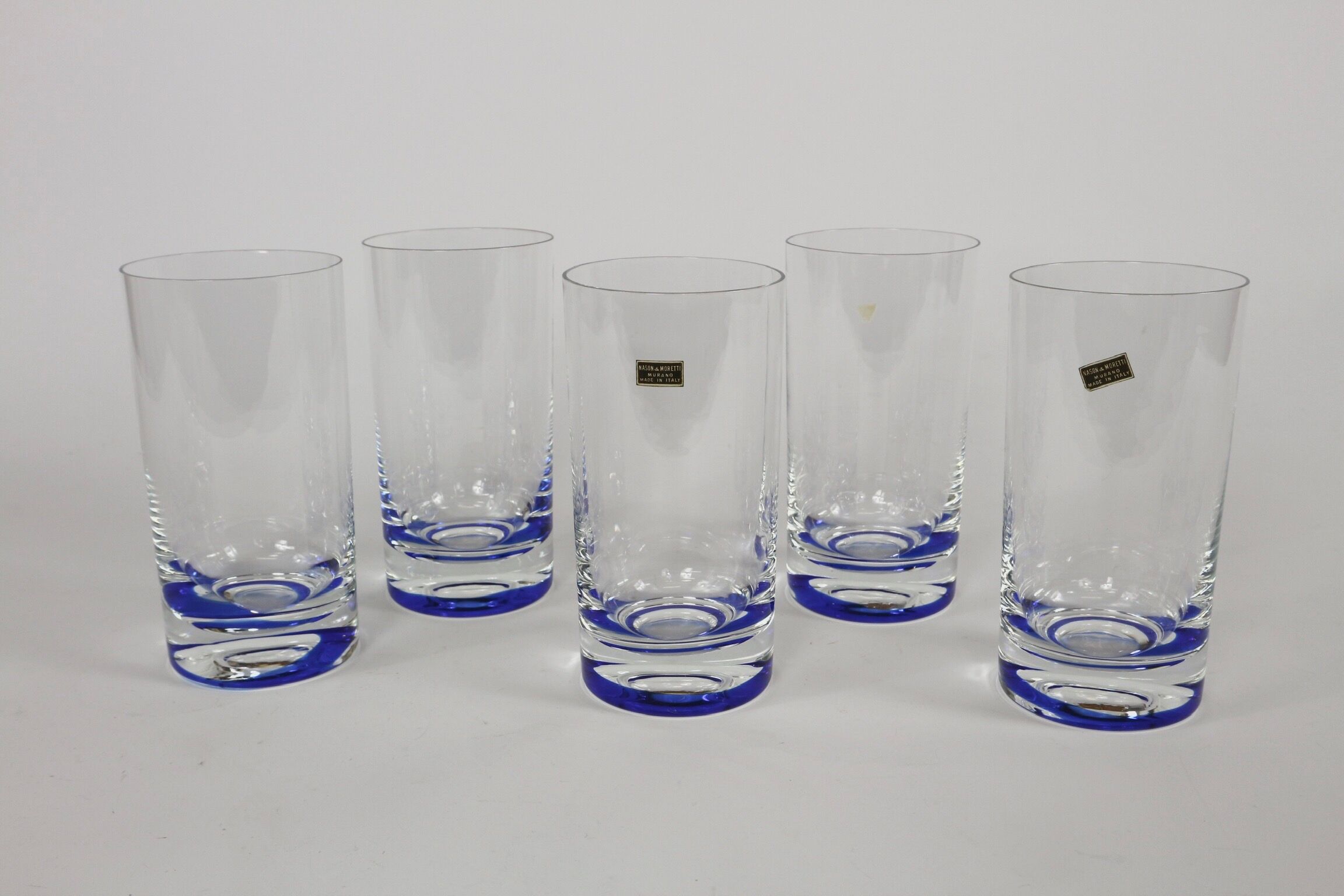 5 glasses with vintage blue decoration in glass by Murano by Nason and Moretti