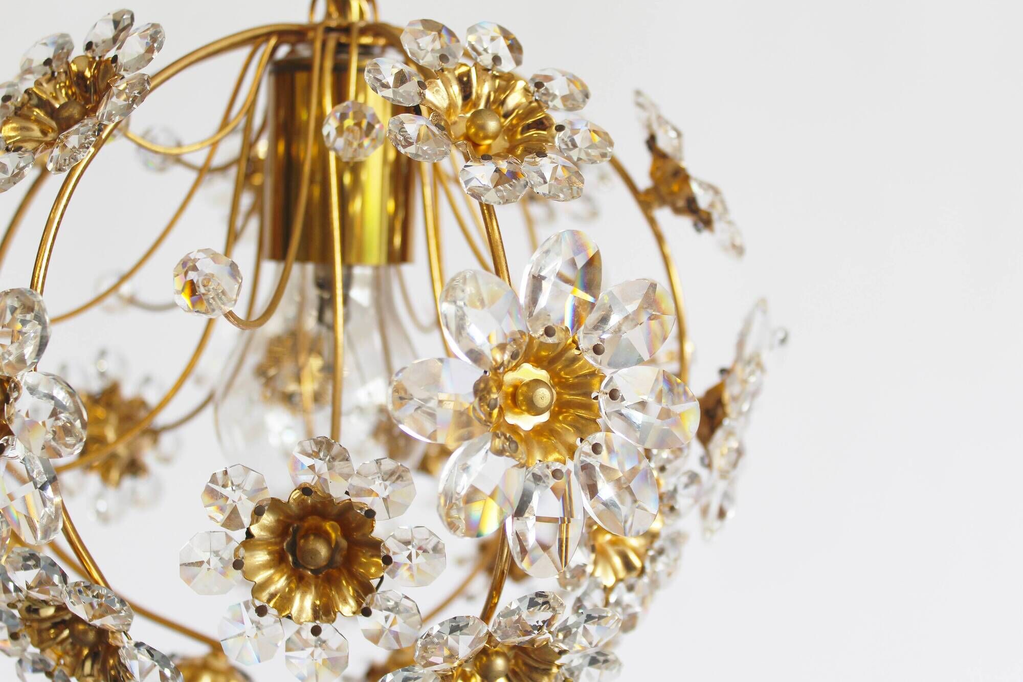 Gilt and crystal glass Chandelier by Palwa, Germany 1970's
