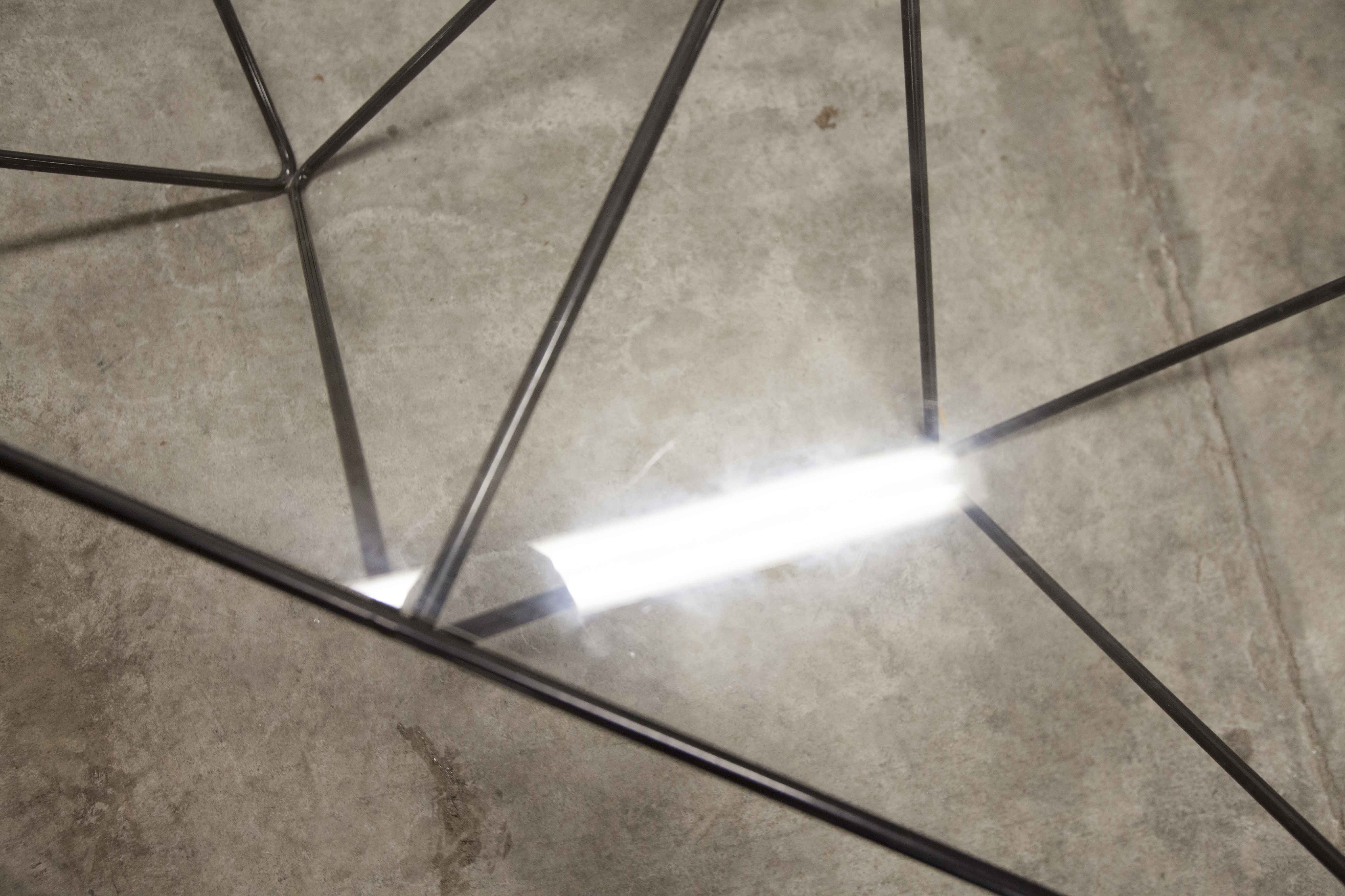 Square coffee table in glass and black satin metal 1980