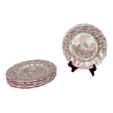Set of 6 English flat plates, red tones
