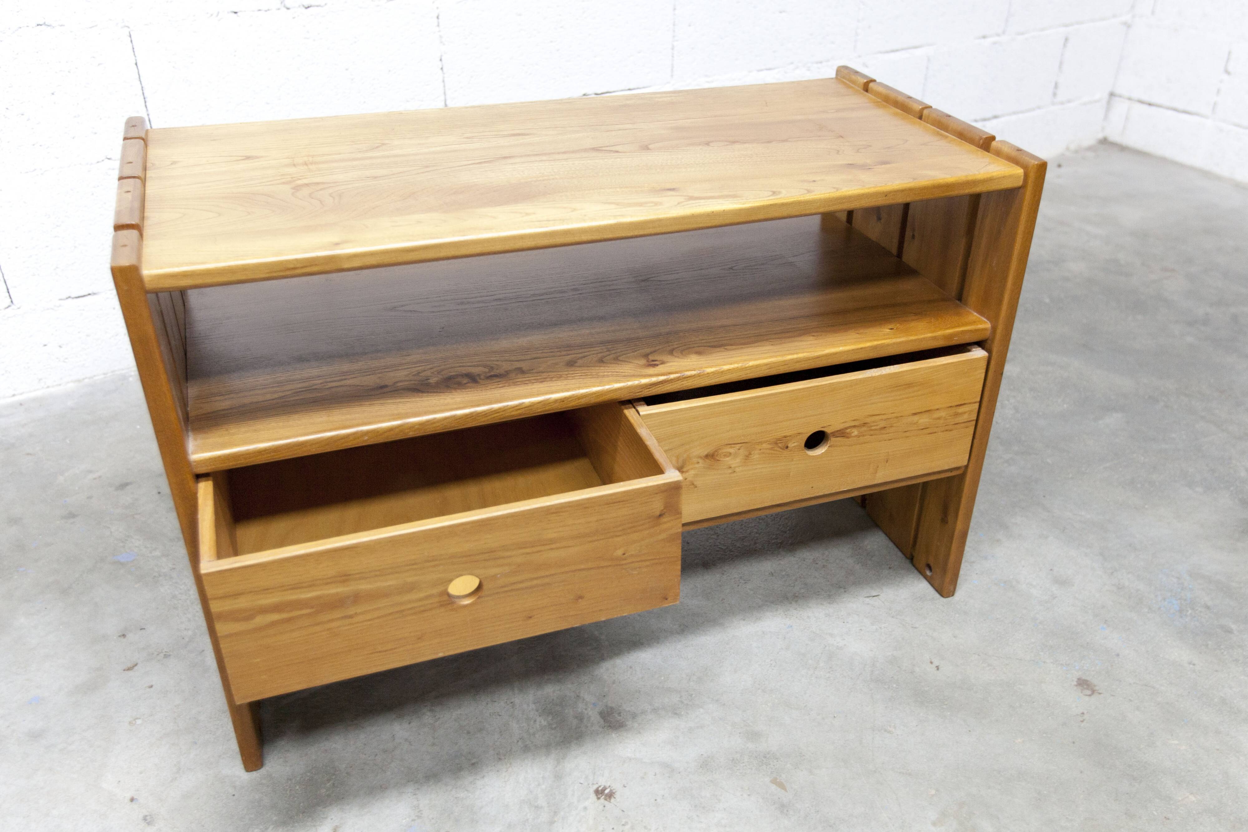 Low furniture Maison Regain solid elm 1960 with drawer