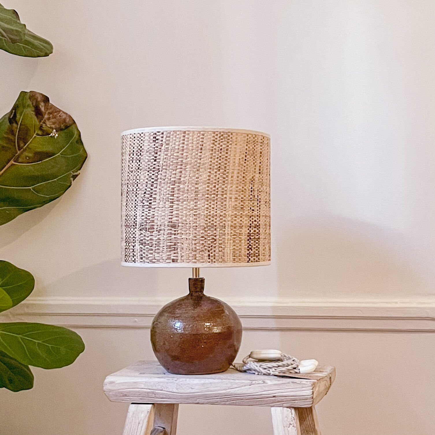 Sandstone and rabane lamp