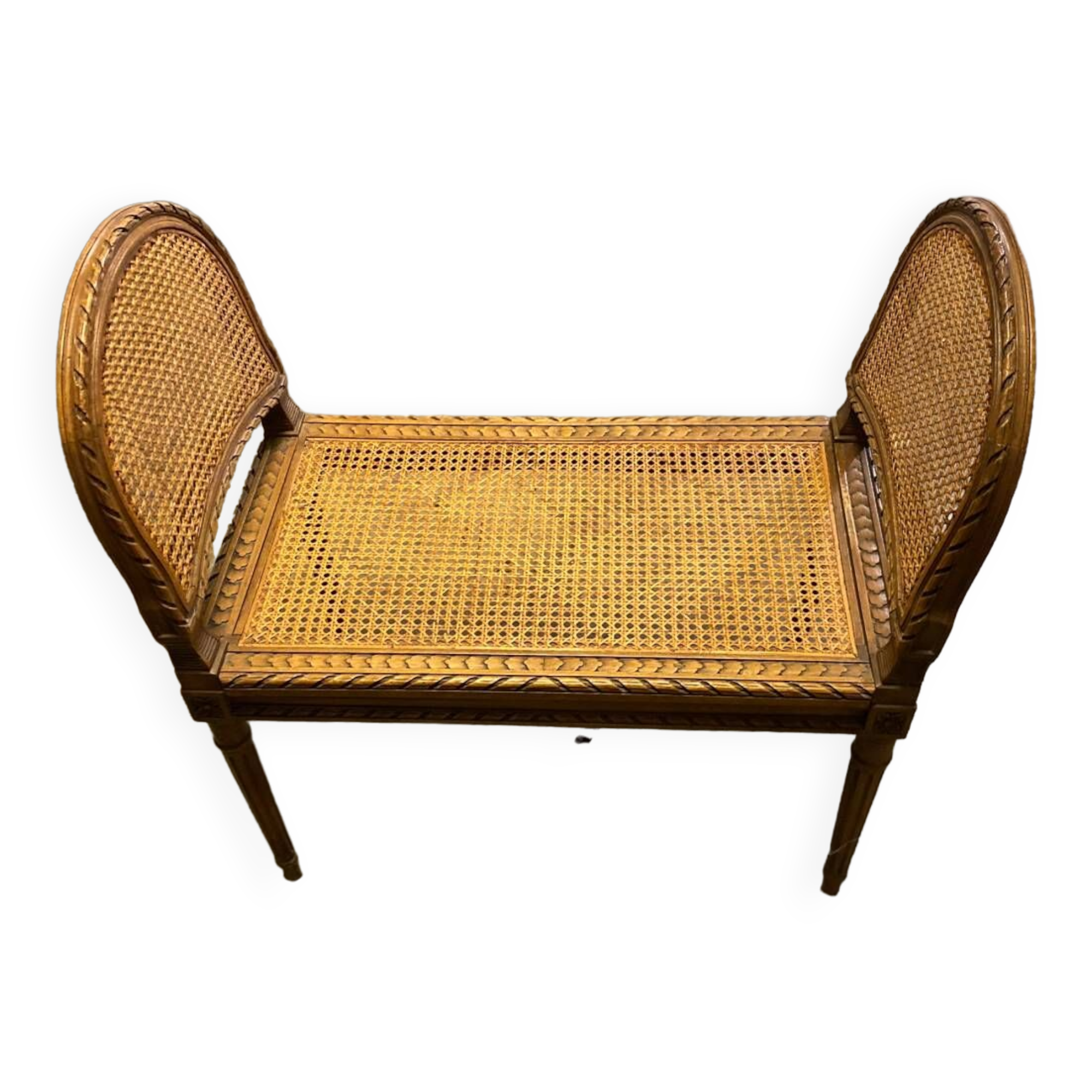 Wooden and cane bench (piano bench)