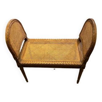 Wooden and cane bench (piano bench)
