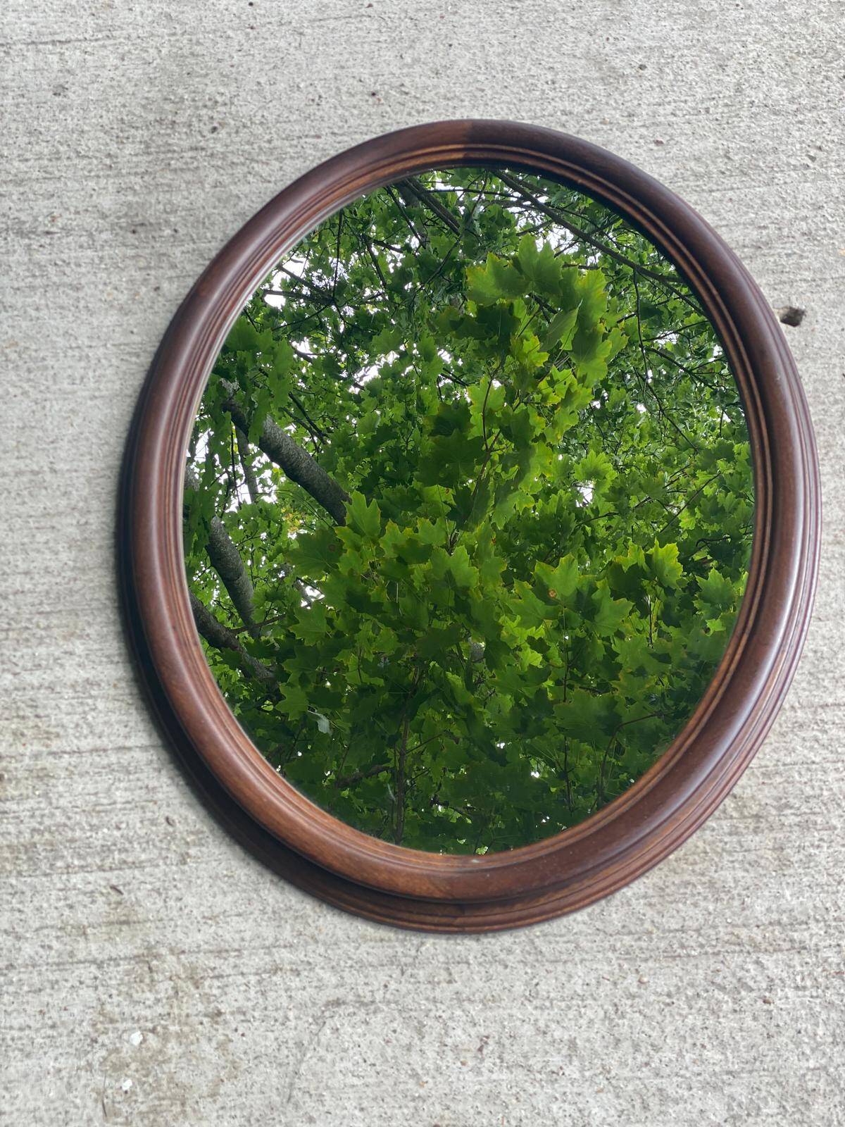 Miroir ovale vintage en bois massif 1960 82x60cm