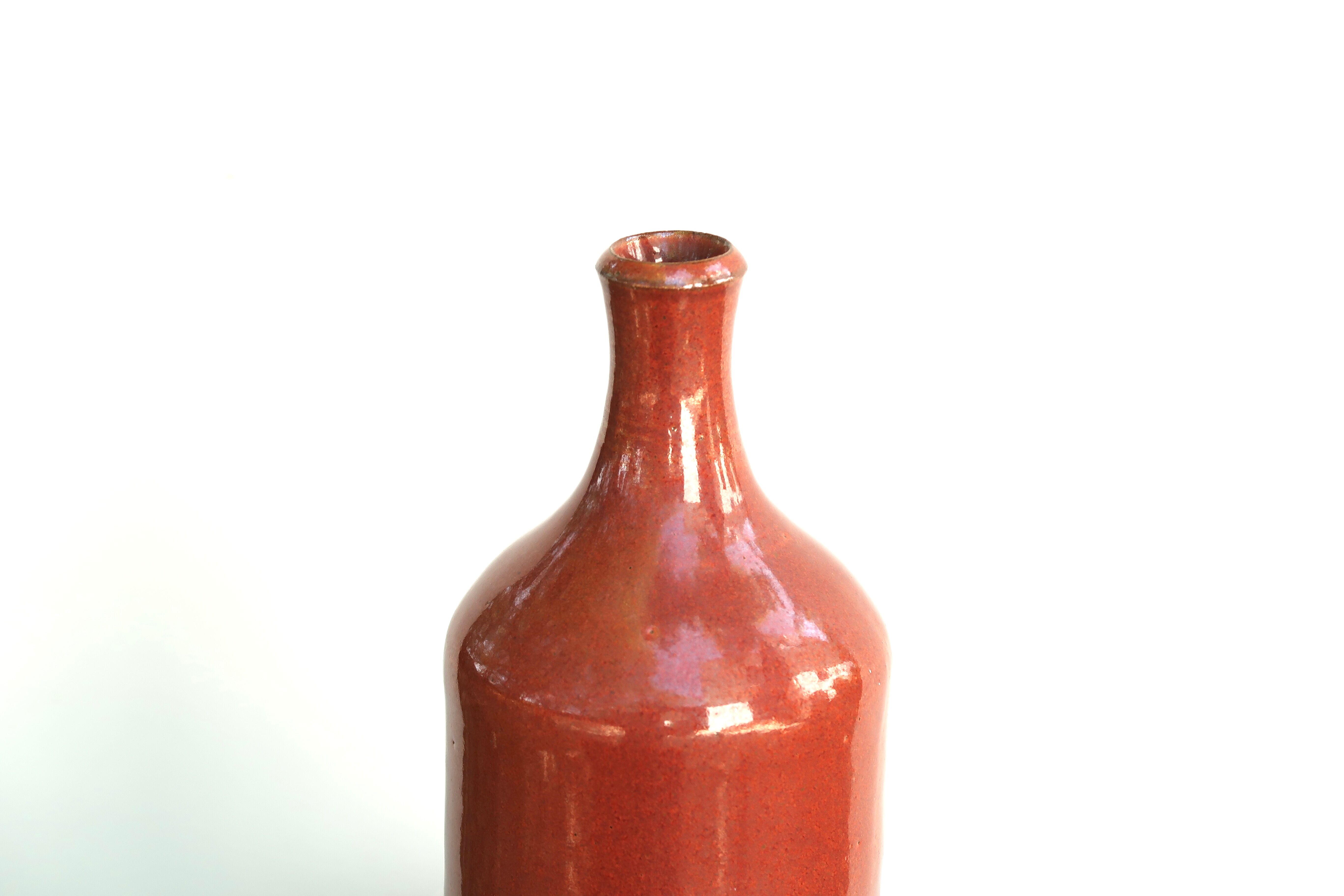 Coral ceramic bottle vase, 70s