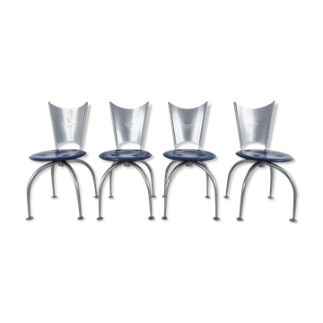 Chaises de salle à manger en métal post-modernes, années 1990