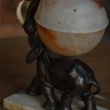 Art Deco Table Lamp, Elephant with Alabaster Globe, Early 20th Century, 1930s