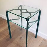 Pair of wrought iron sofa ends and glass tops