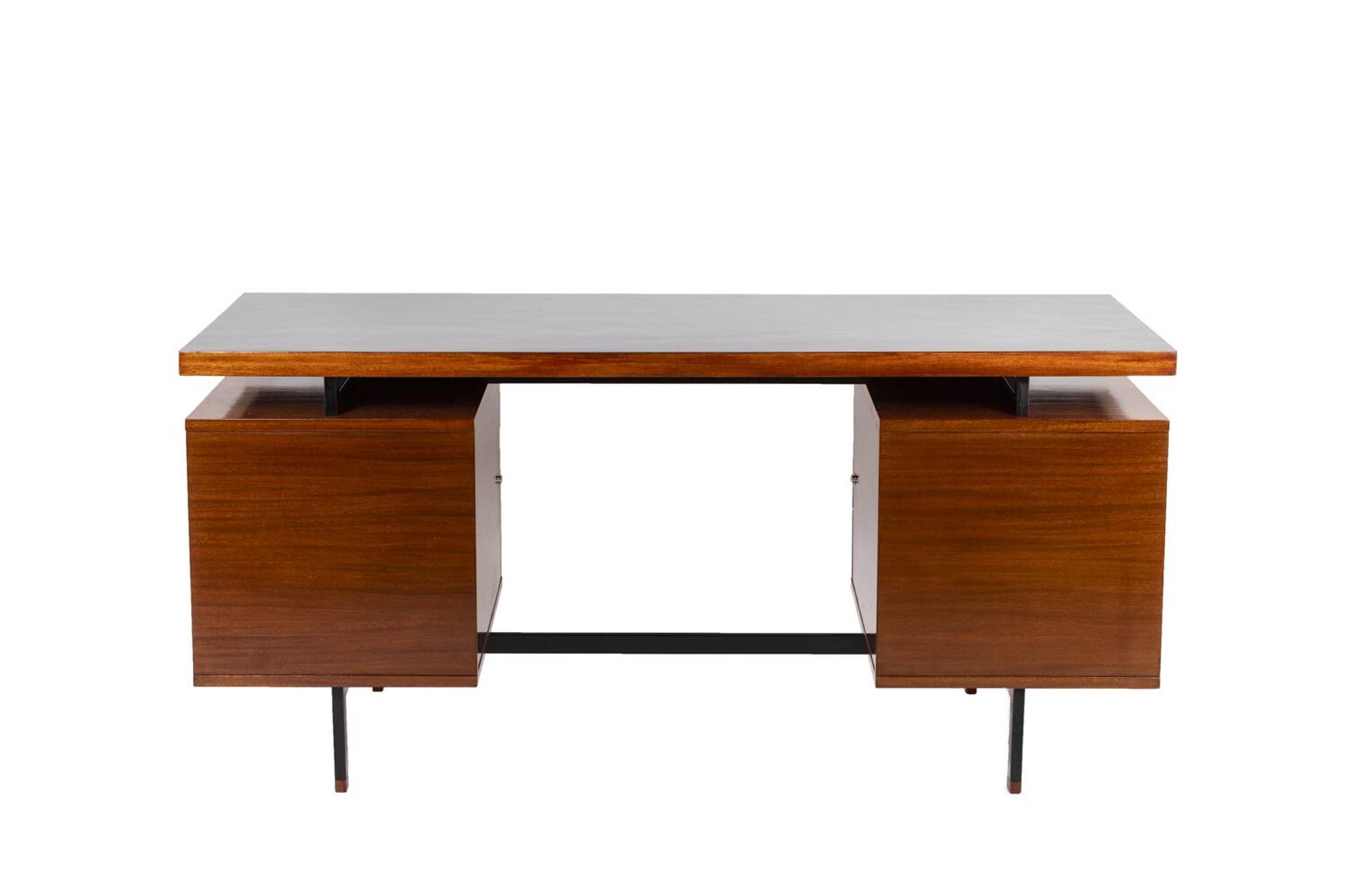 Pierre Guariche, mahogany and lacquered metal desk, 1960s