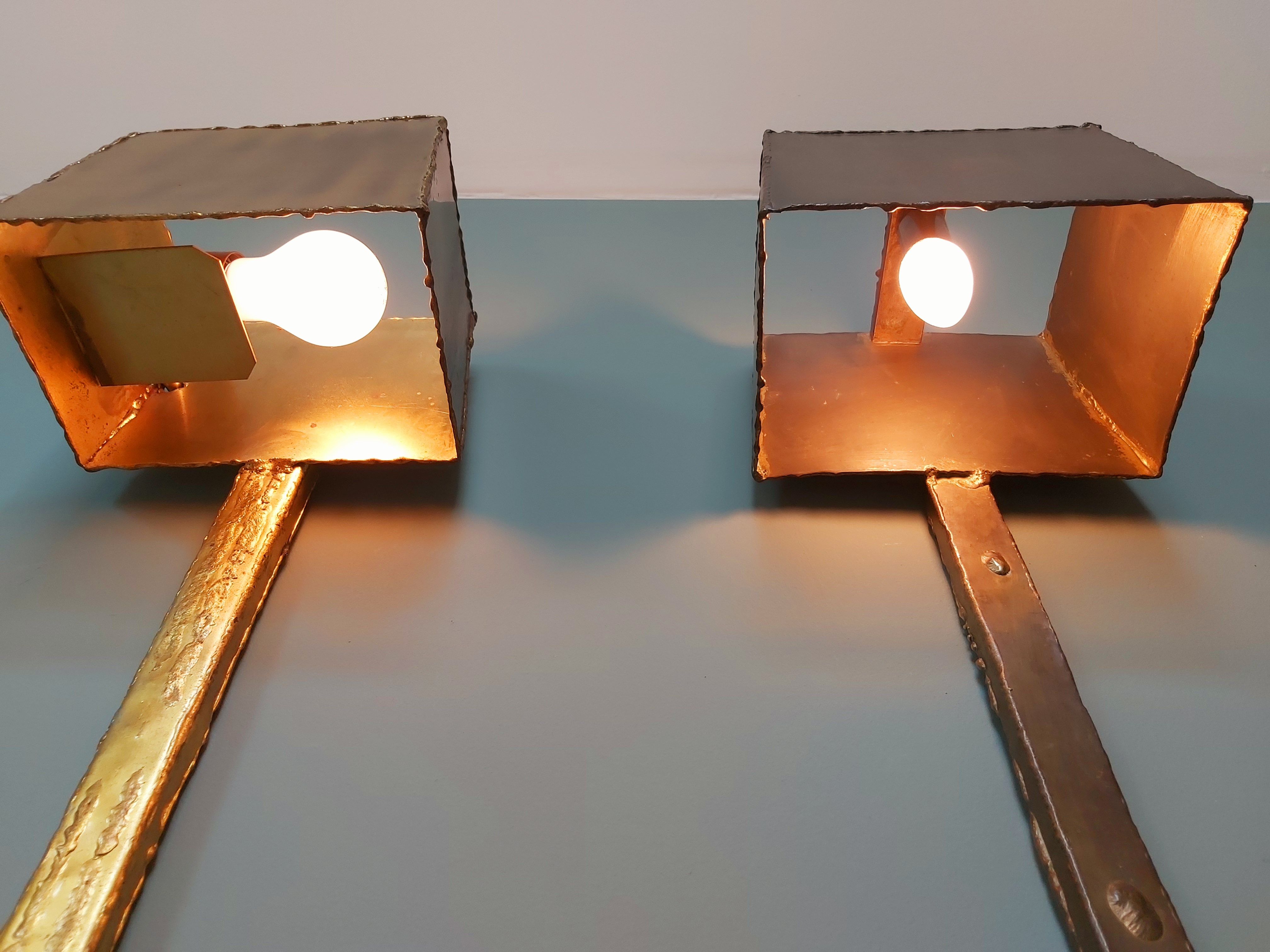 Pair of brass wall lamps, Paul Moerenhout, 70s