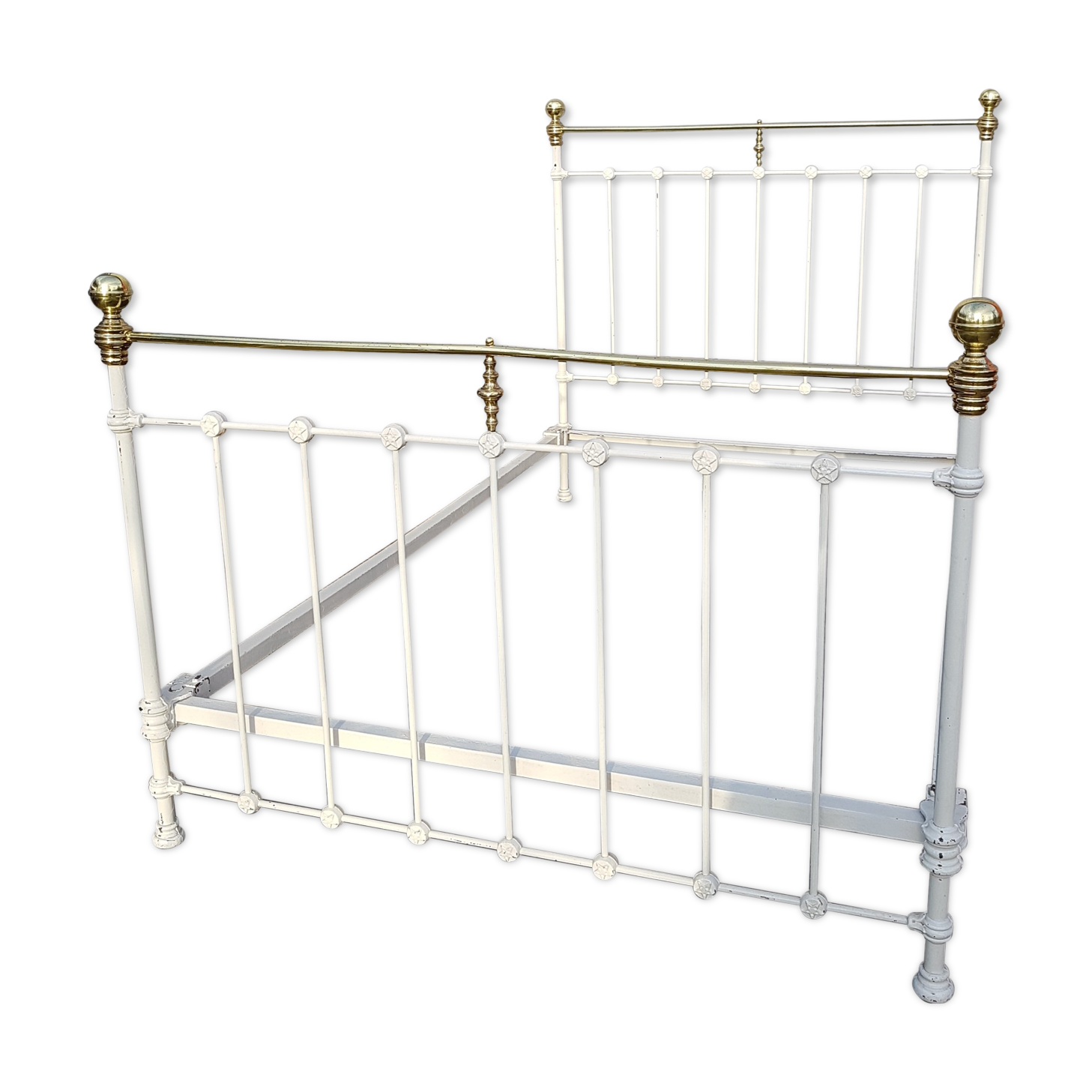 Art Deco era bed 120X200 cast star and brass balls