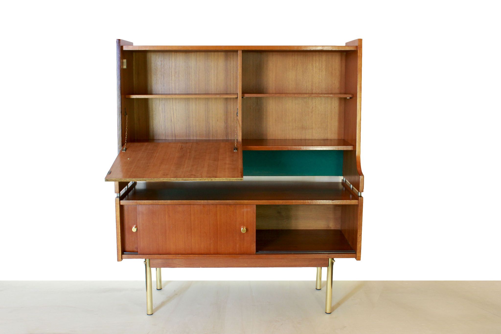 Scandinavian sideboard in solid teak wood and brass, 1950s Swedish vintage