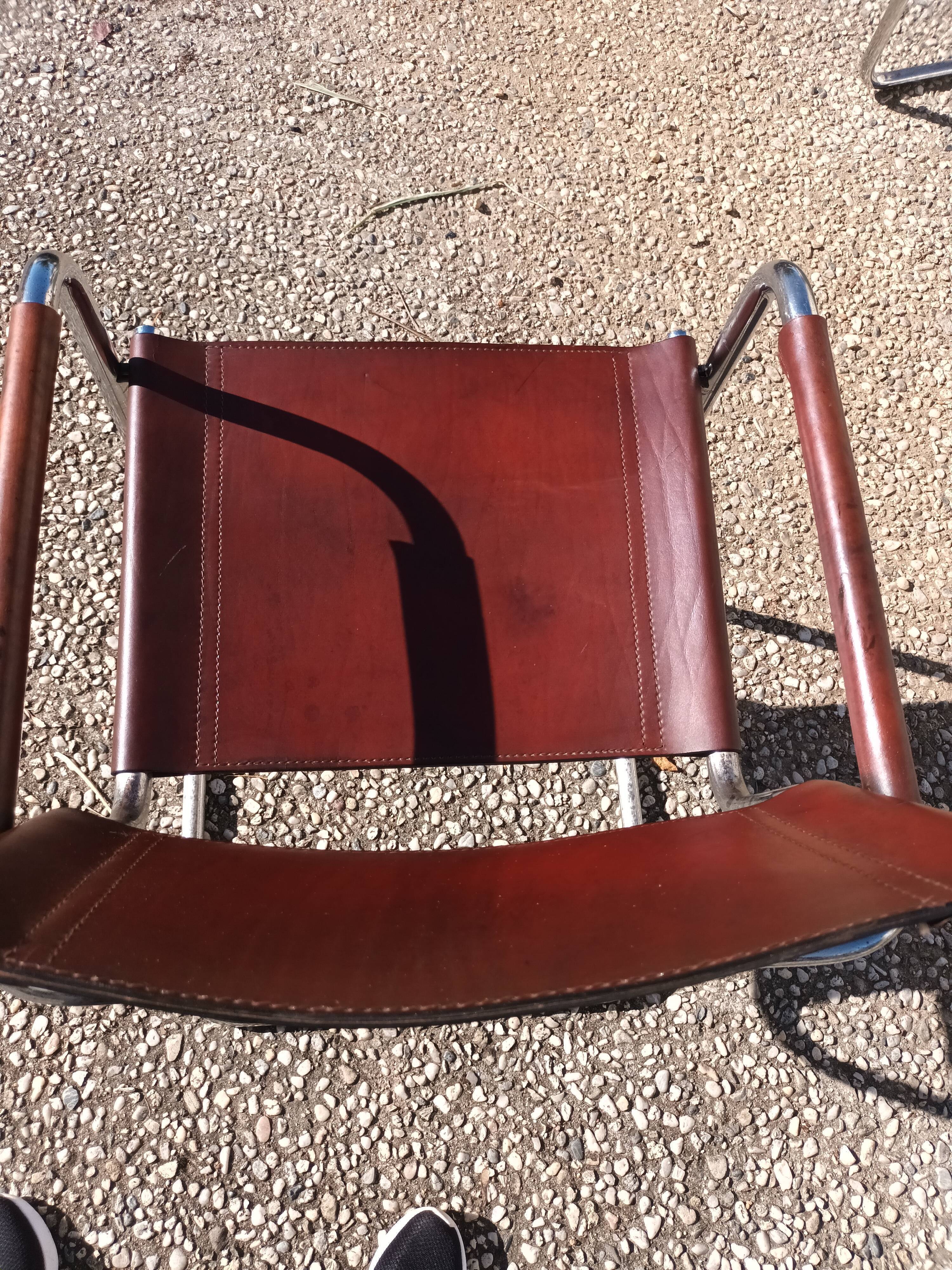 Set of 6 brown leather armchairs