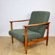 GFM-142 armchair, design by Edmund Homa from the 70s, olive green thick boucle - 2 pieces available