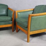 Fauteuils en cuir vert vintage des années 1970