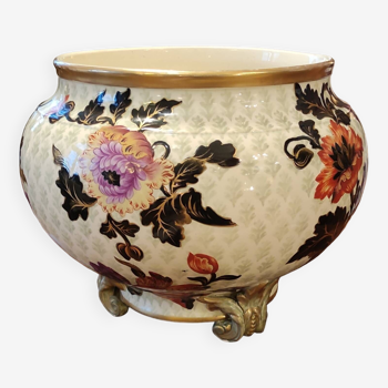 Ancien cache-pot Lunéville décor floral japonisant