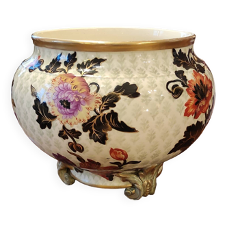 Old large Lunéville flower pot with Japanese floral decor