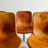 Set of Six Vintage Poul Kjaerholm PK-9 Dining Chairs Brown Leather, 1960s