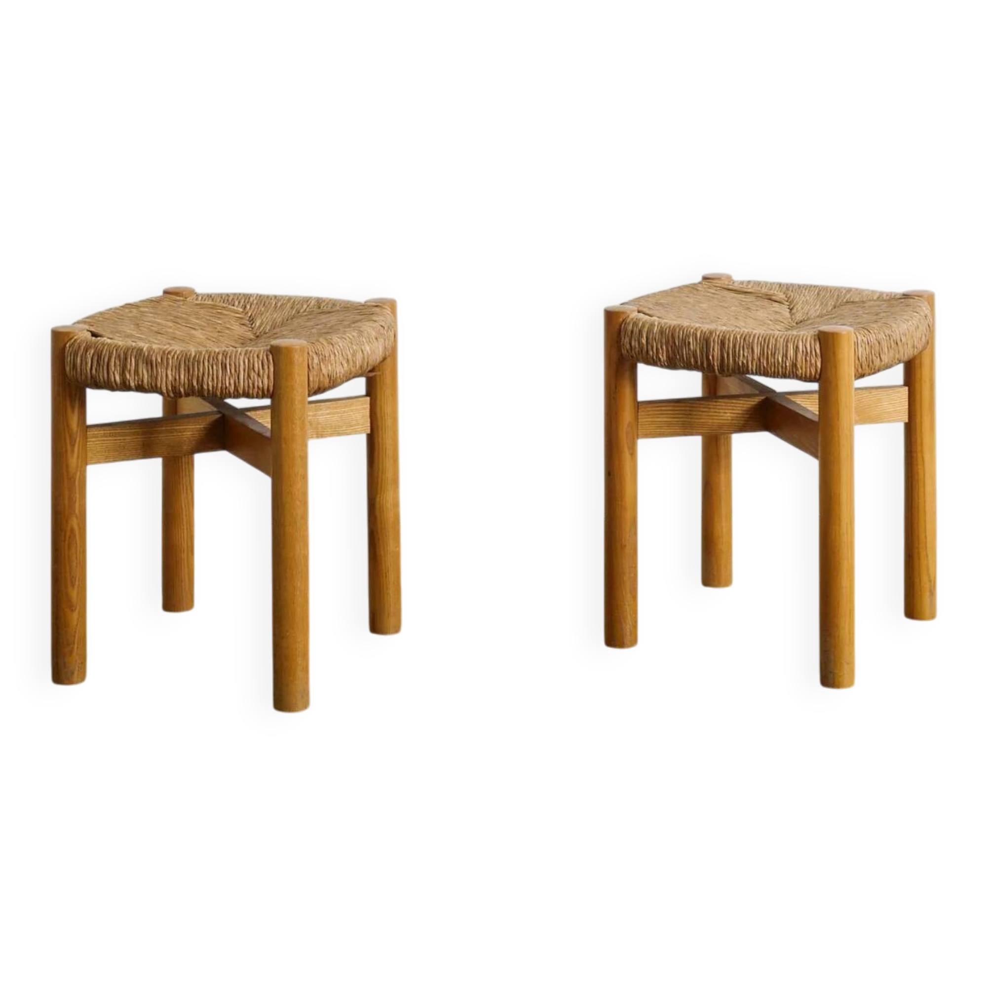 Pair of French Mid Century Wooden Meribel Stools by Charlotte Perriand 1960