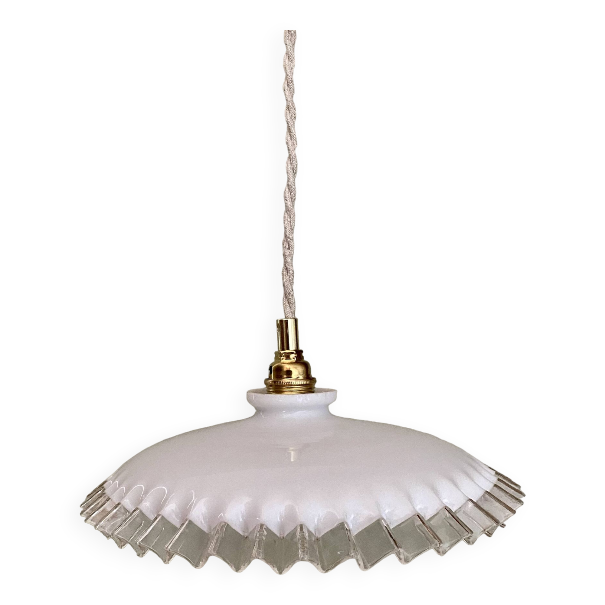 Vintage lampshade pendant light in white opaline