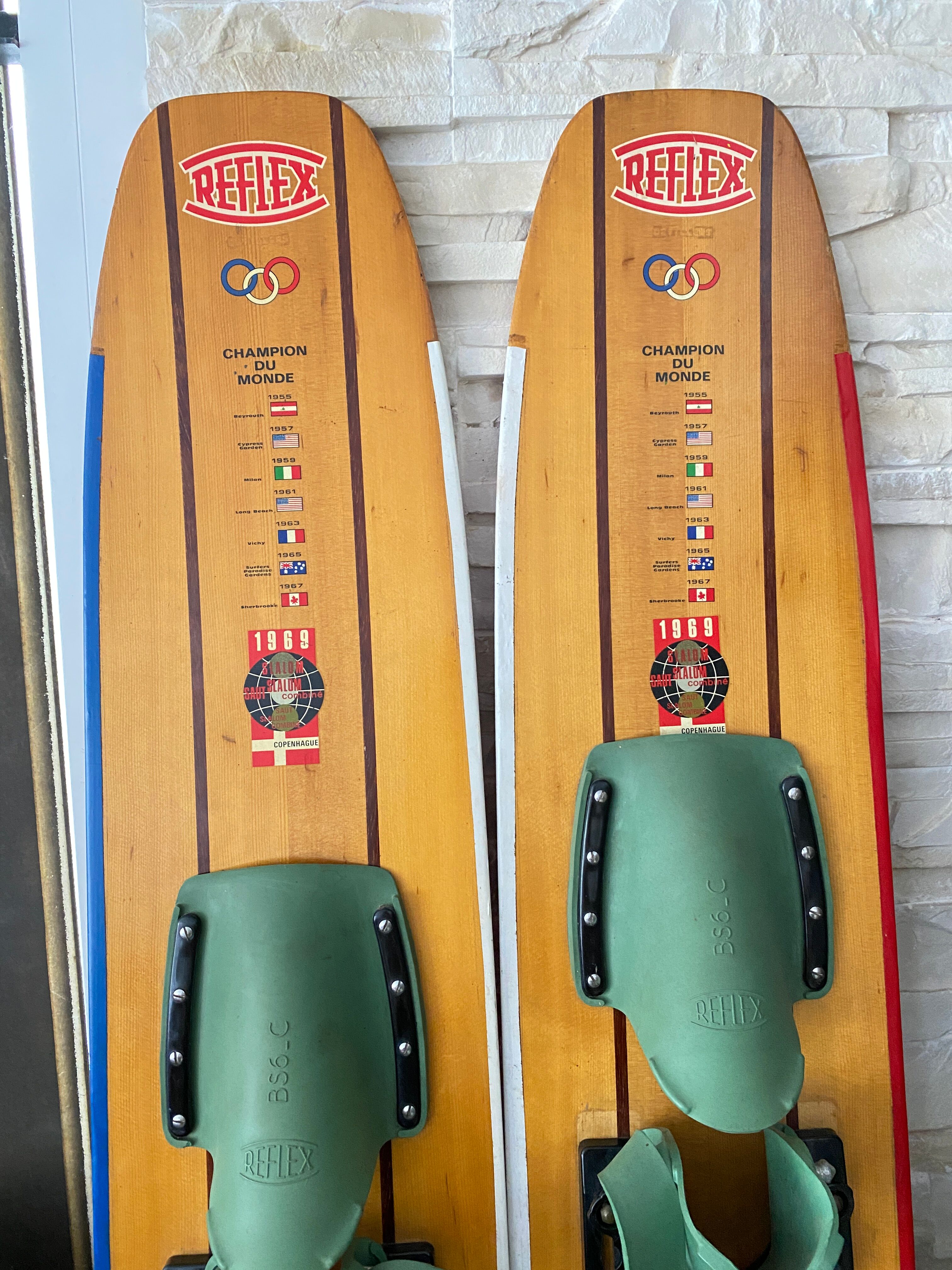 Pair of wooden water skis