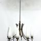 Mid-Century 8 lights brass and opaline glass chandelier. Italy 1950s