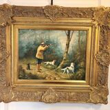 Oil Painting Panel HSP EDWARD WEBB Hunting Dog Forest