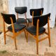 Set of 4 Scandinavian teak and black skai chairs