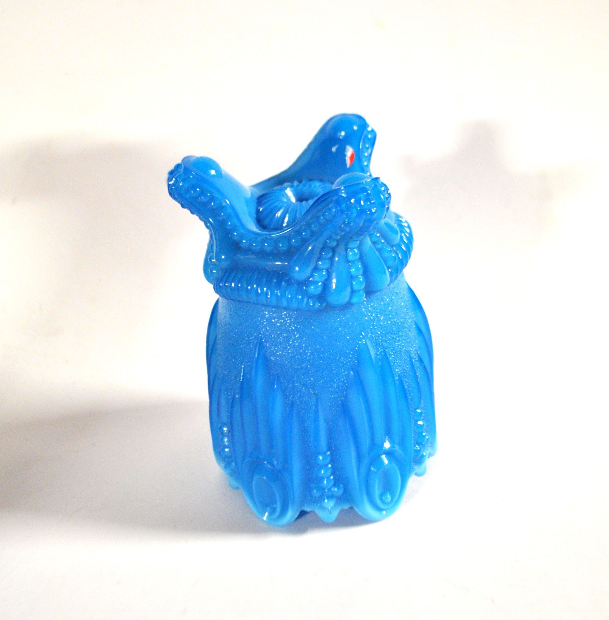 Portieux Gothic opaline goblet candle holder in blue opaline signed - 1910