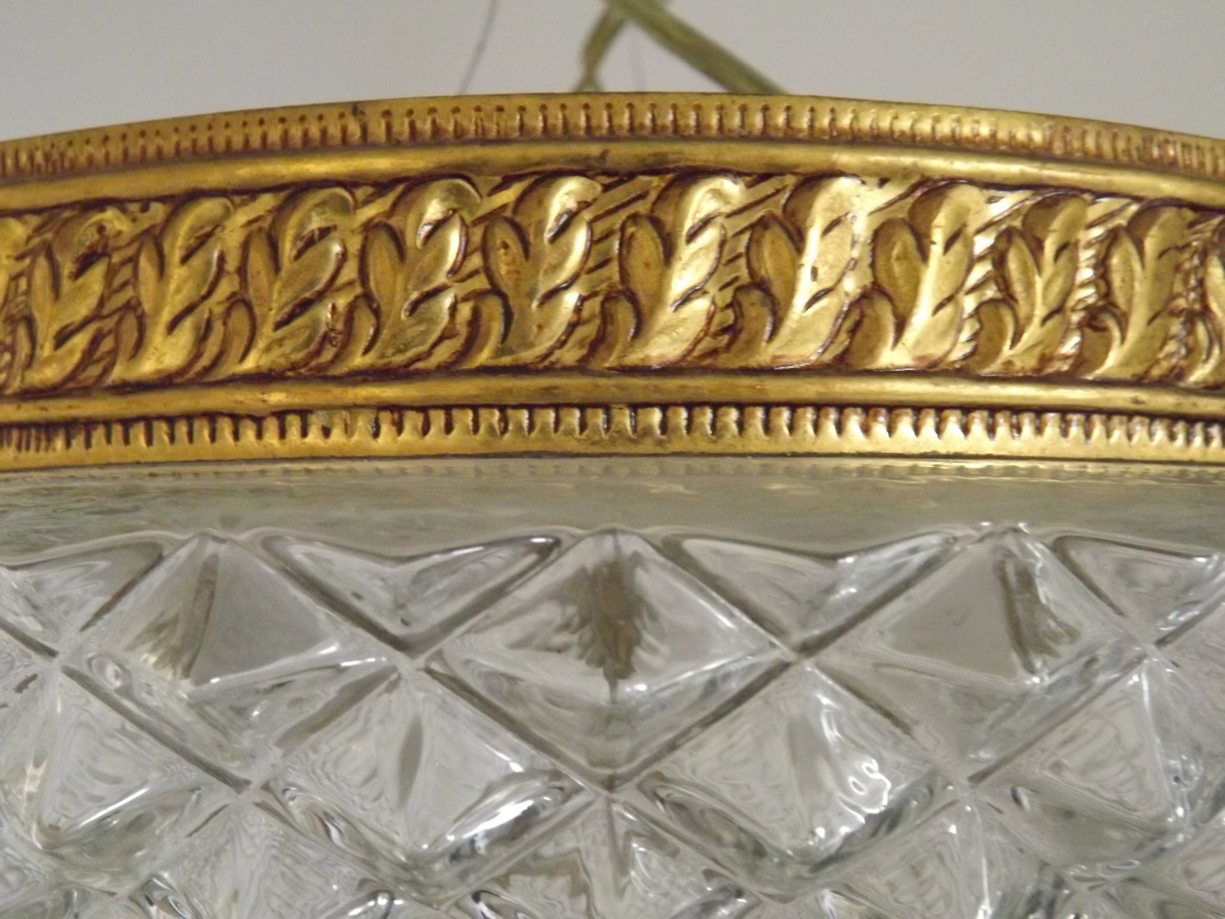 Brass and crystal diamond point ceiling light, France