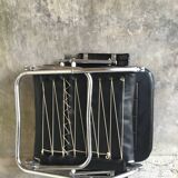 Condor lounge chair or deckchair in black leather - made in France - design 1970