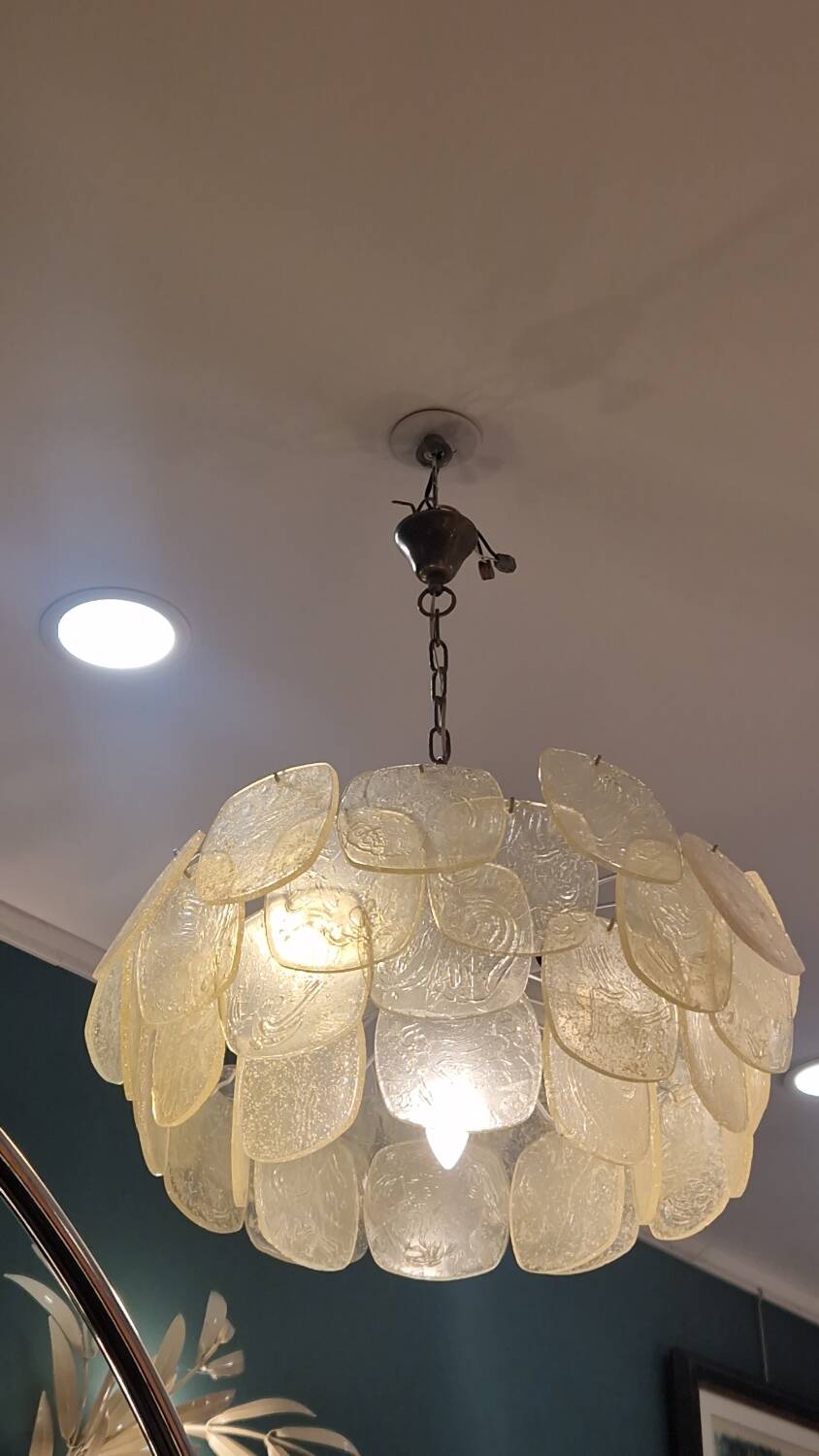 Suspension lustre des années 70's avec plaques en fibre de verre.
