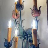 Wall lamp six lights, hand painted metal, France of the 30s