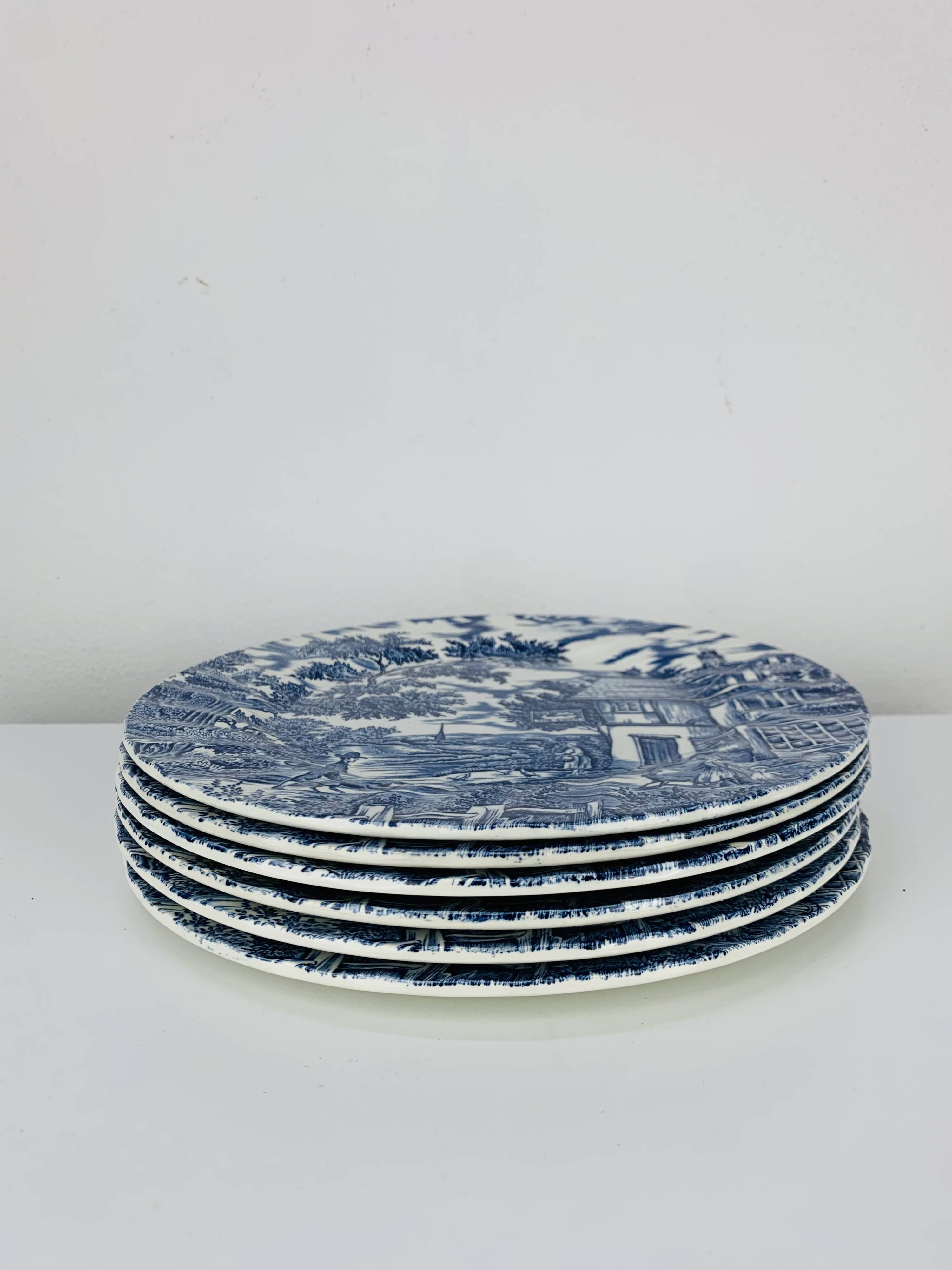 6 vintage Myott The Hunter dinner plates