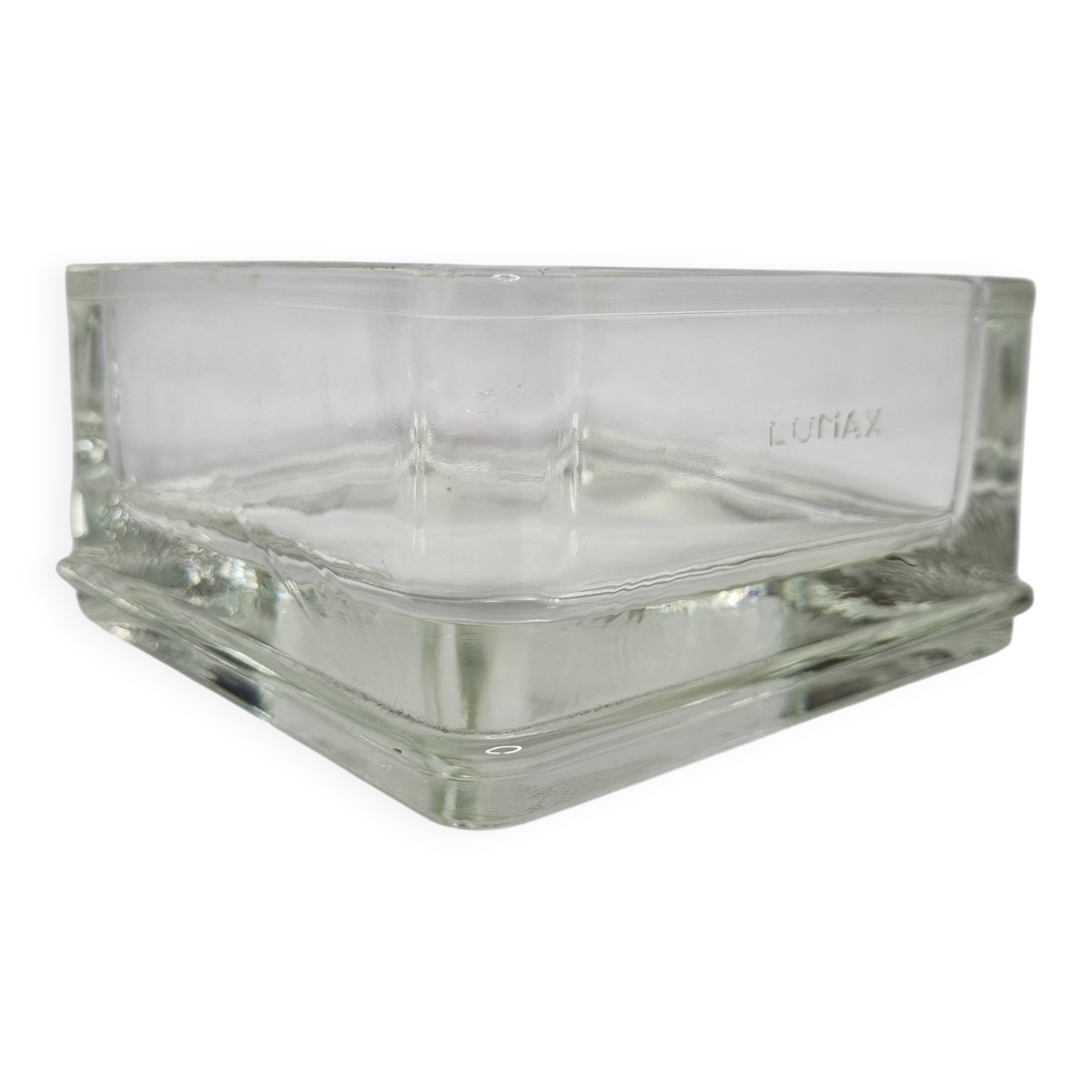 Vintage square Lumax catchall in thick transparent glass 11 x 11 x 6 cm