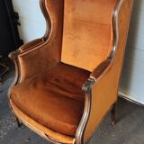 Large Louis XVI style bergère armchair in amber brown velvet