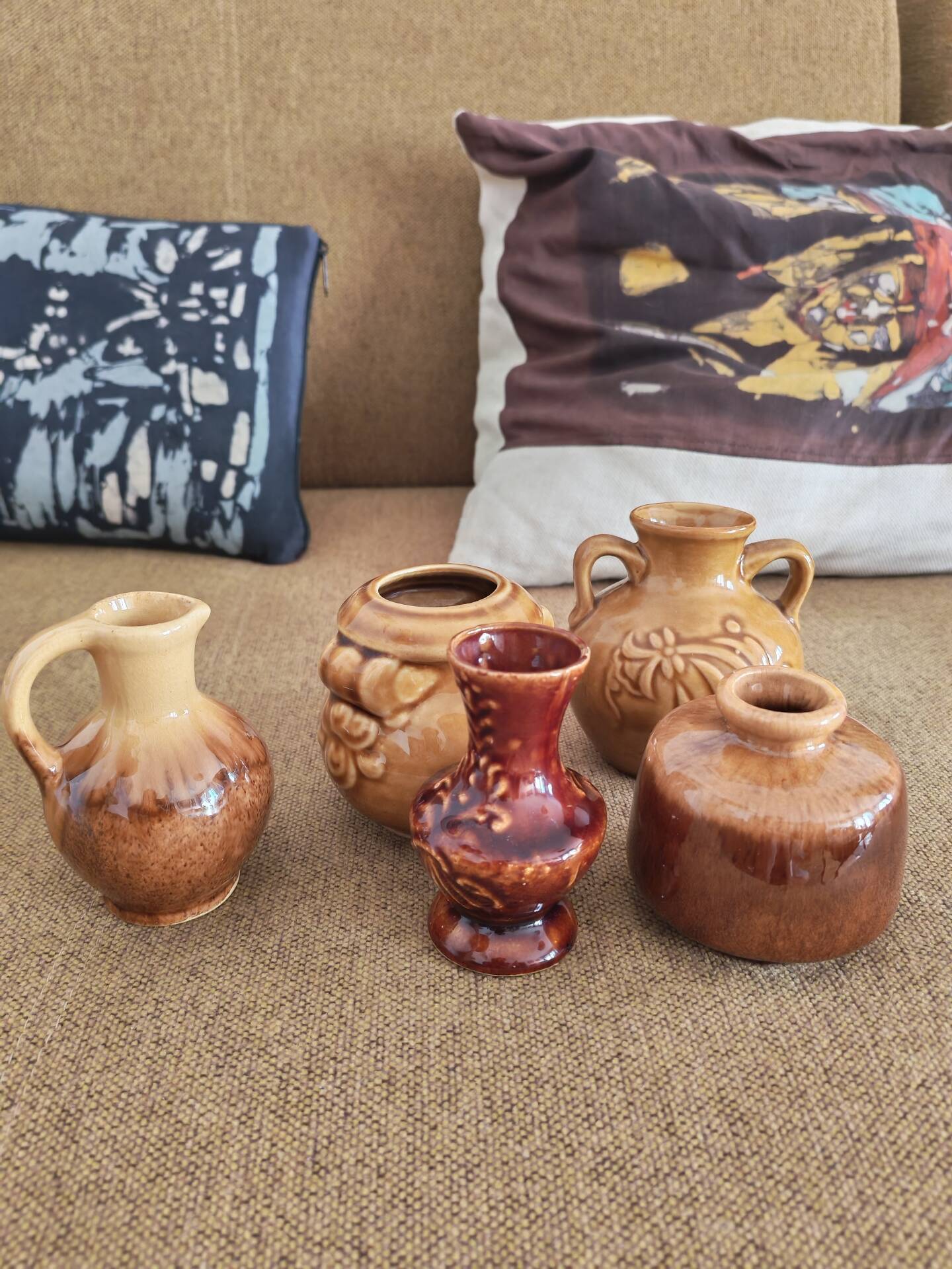 Lot de 5 mini vases pichets rétro en céramique émaillée 