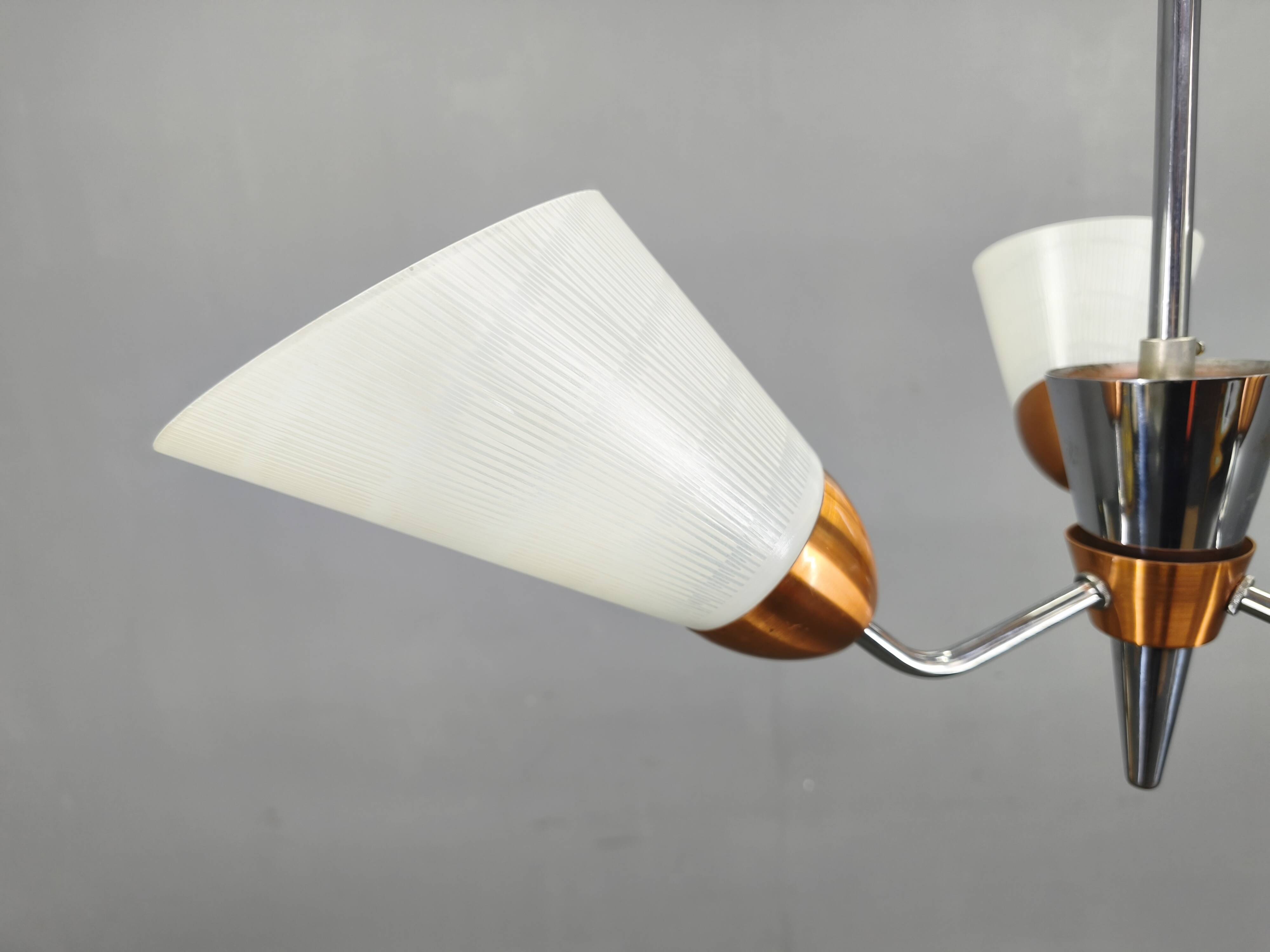 Mid-Century Pendant Light, Copper and Chrome, Czechoslovakia, 1970s