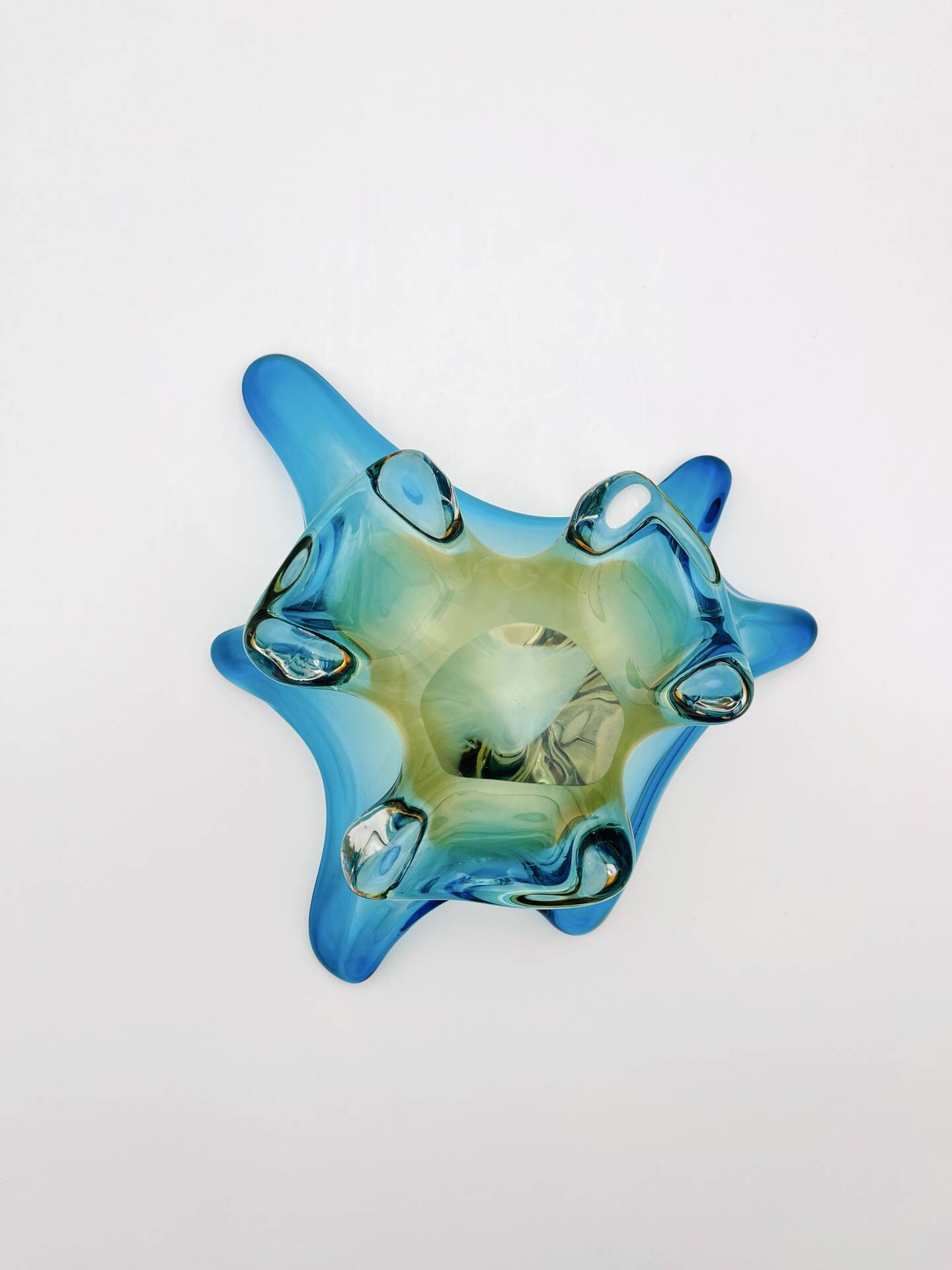 Murano Sommerso Blue Amber Sculpture Bowl 23cm