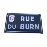 Plaque de rue émaillée ancienne, rue du Burn