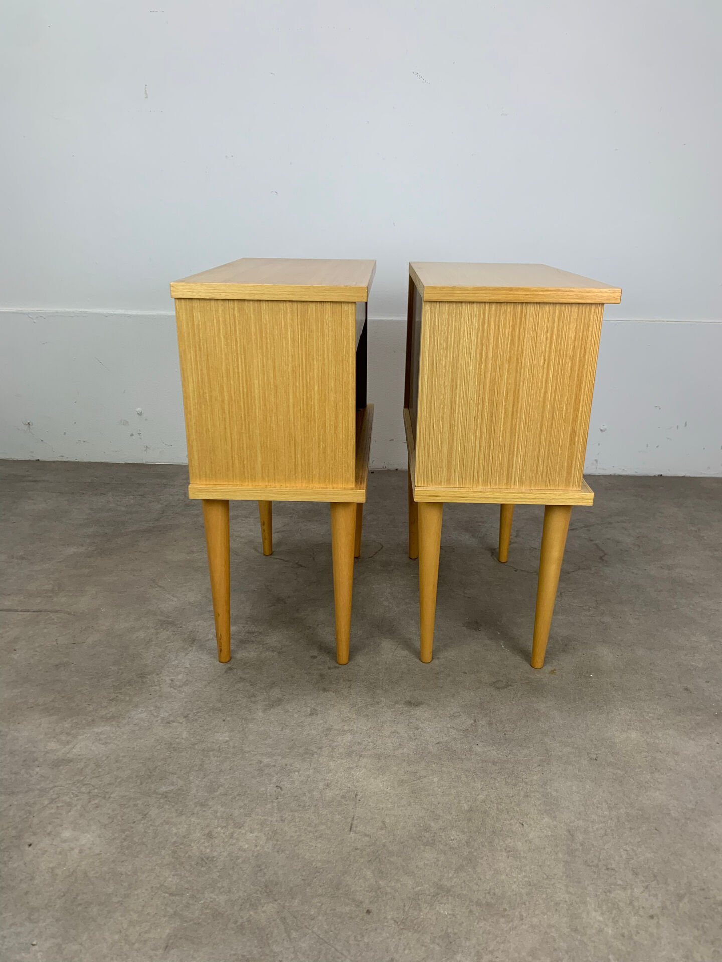 Paire de tables de chevet vintage années 60, bois blond