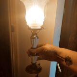 Old brass and opaline lamp
