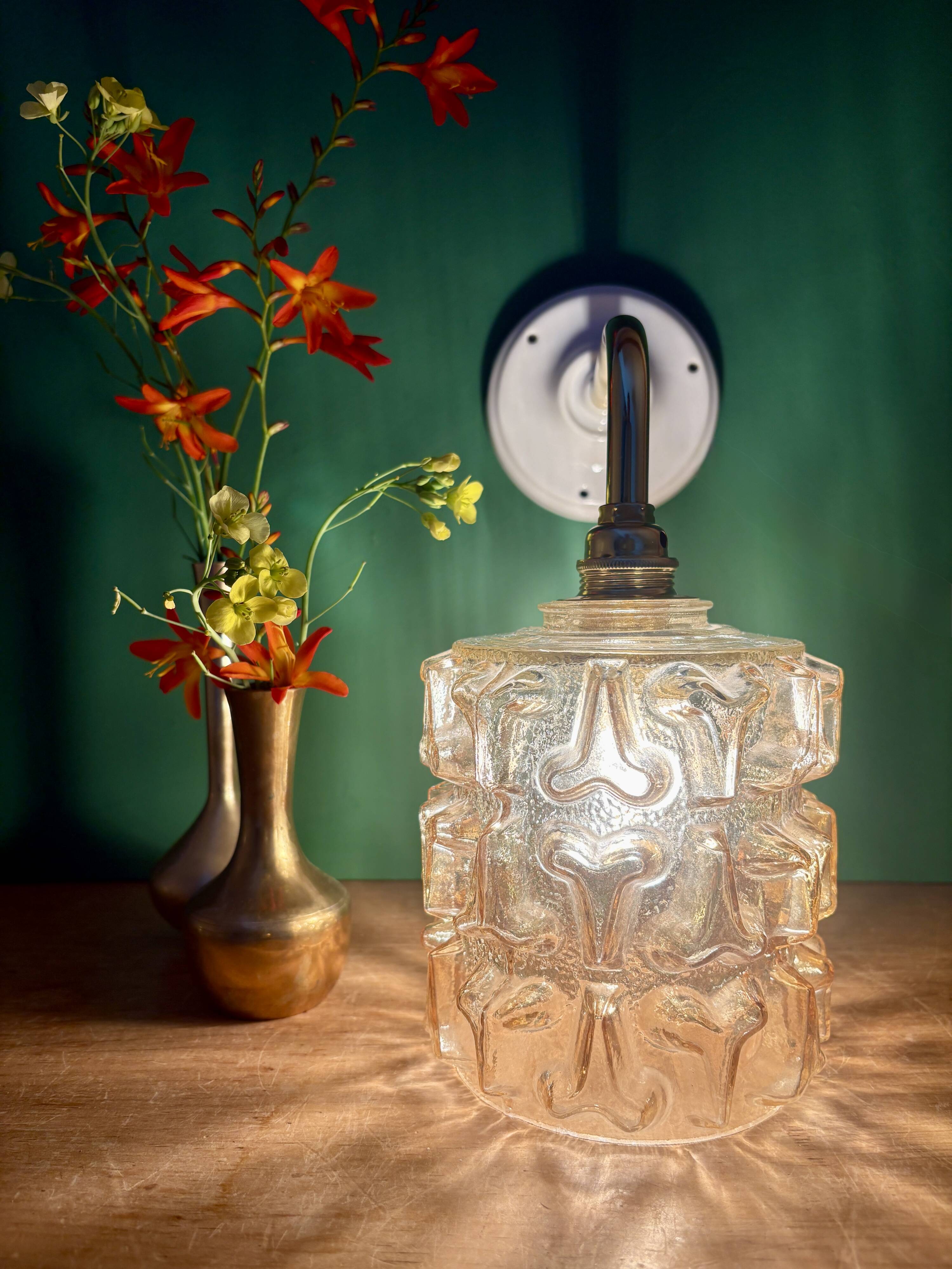 Vintage amber glass globe wall light