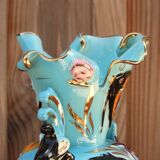 Monaco blue ceramic vase with fish decoration