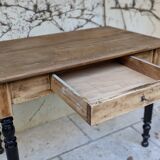Solid wood desk, black base