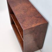 Vintage small walnut and birch root art deco bookcase, italy