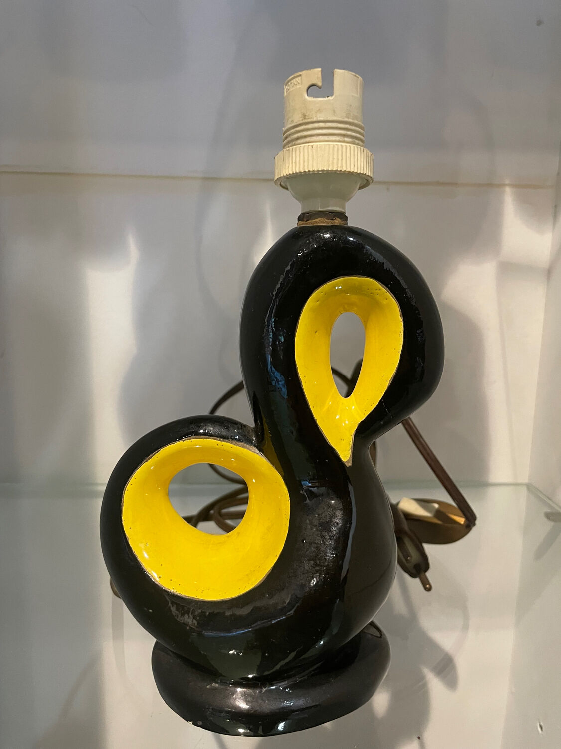 50s ceramic lamp base Vallauris black and yellow