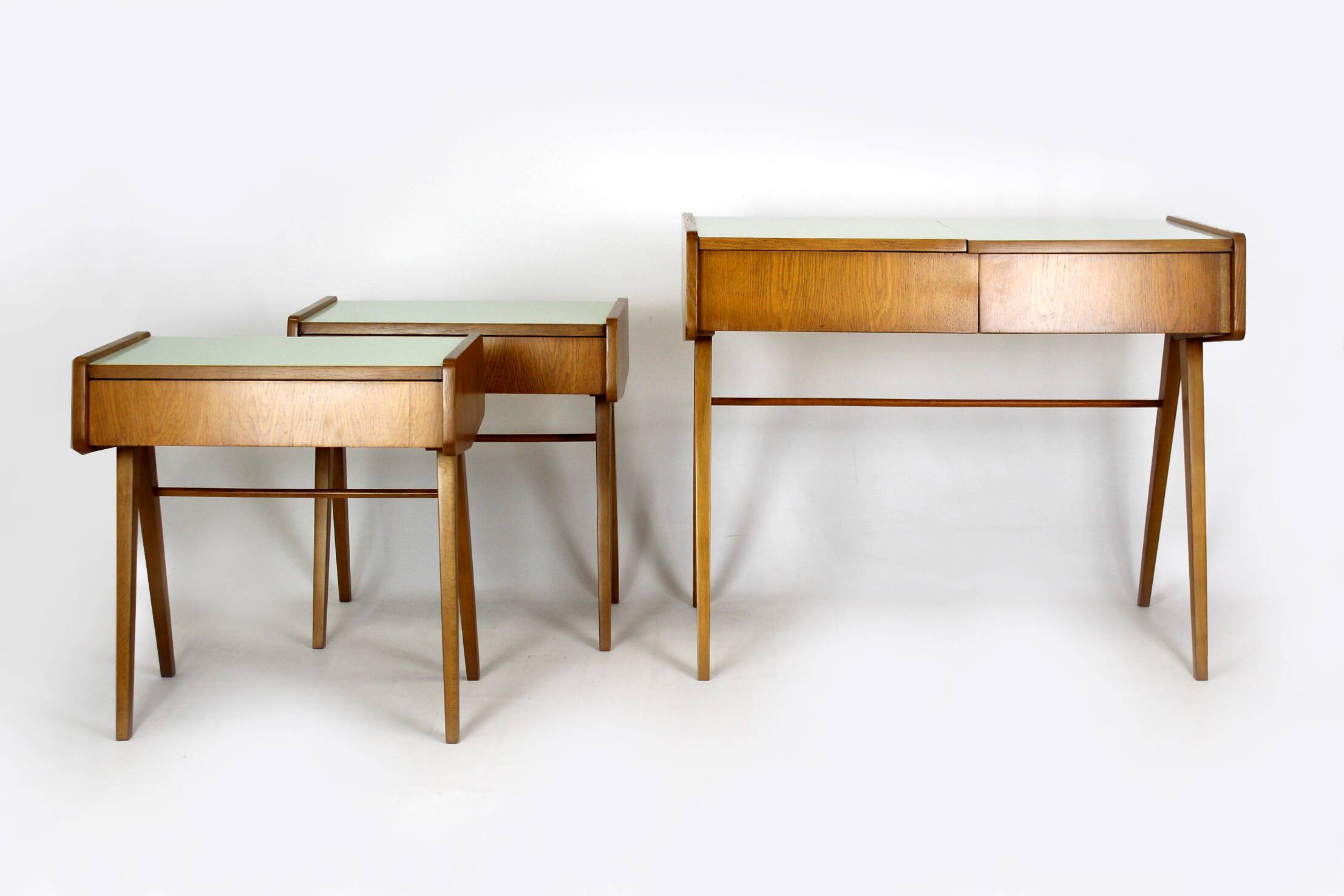 Restored Mid-Century Nightstands & Dressing Table, Czechoslovakia, 1960s