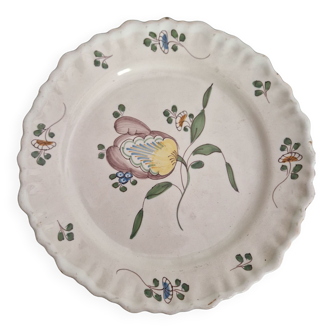 18th century Bordeaux earthenware plate – Polychrome tulip decoration